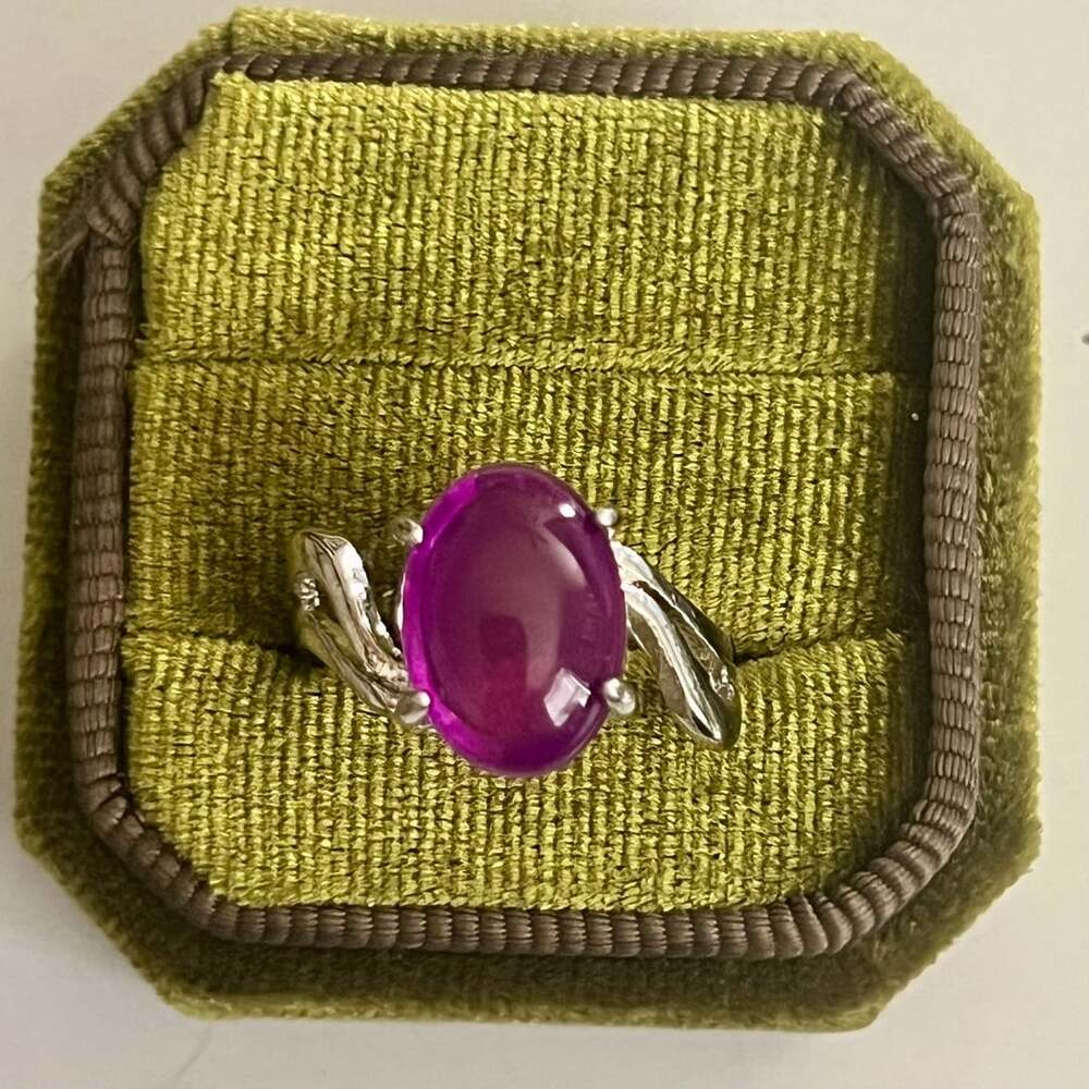 Synthetic Star Ruby Titanium Steel Silver Band Size 8